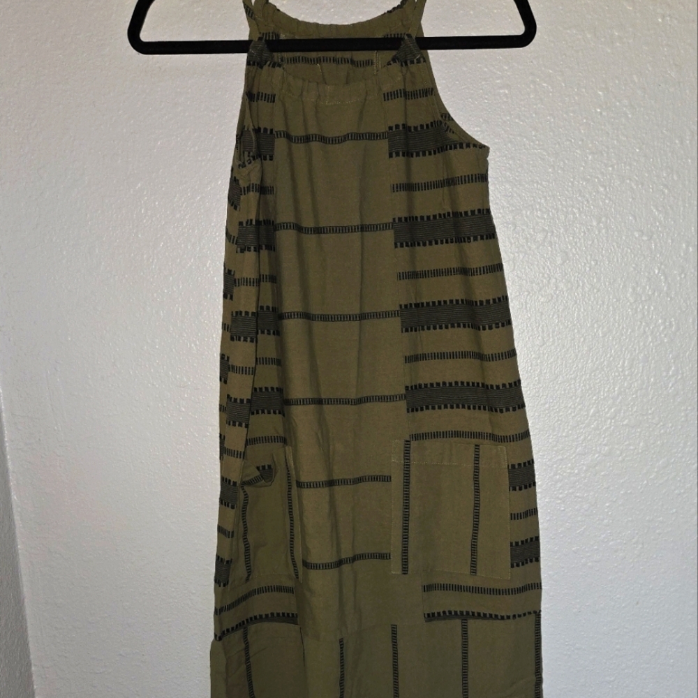No brand tag size small sleeveless boho midi dress khaki green